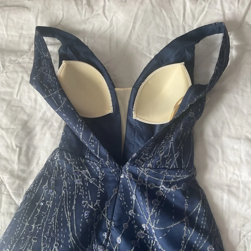 Full Length Navy Glitter Tulle and Satin Gown - Picture 7 of 15